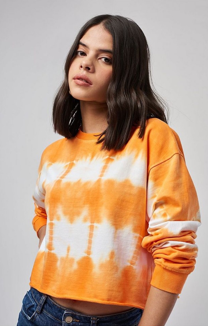 Women's Orange Squeeze Orange Tie Dye Printed Crop Top