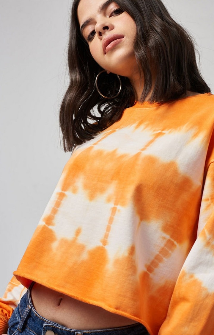 Women's Orange Squeeze Orange Tie Dye Printed Crop Top