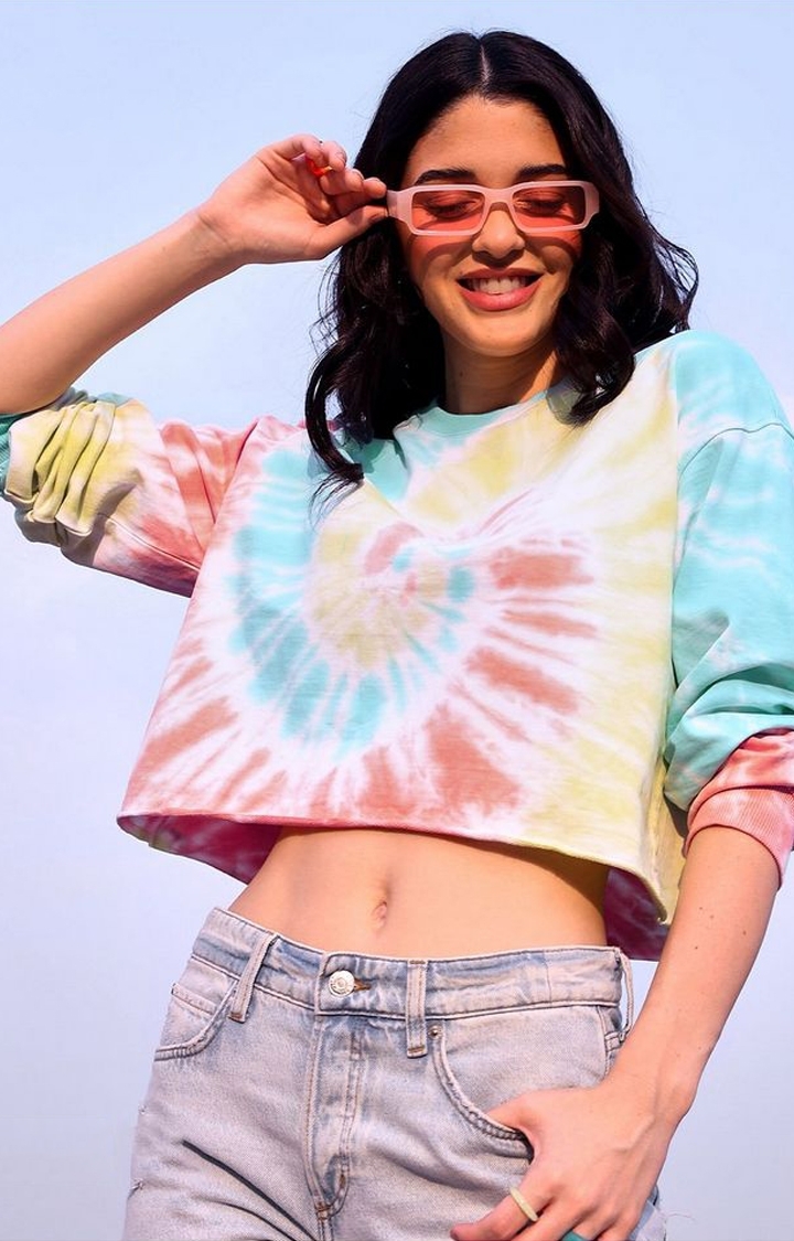 The Souled Store | Women's Candy Swirls Multicolour Tie Dye Printed Crop Top
