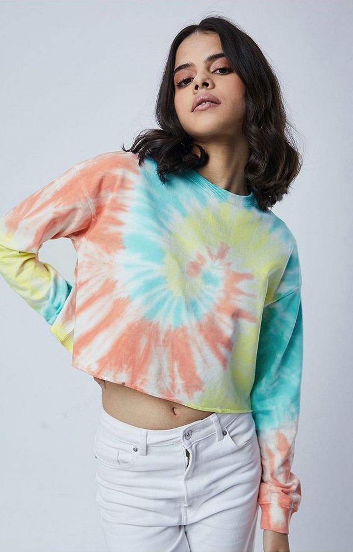 Women's Candy Swirls Multicolour Tie Dye Printed Crop Top