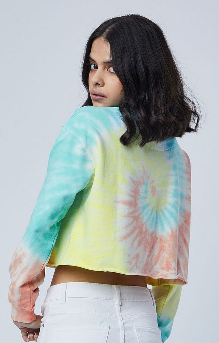 Women's Candy Swirls Multicolour Tie Dye Printed Crop Top