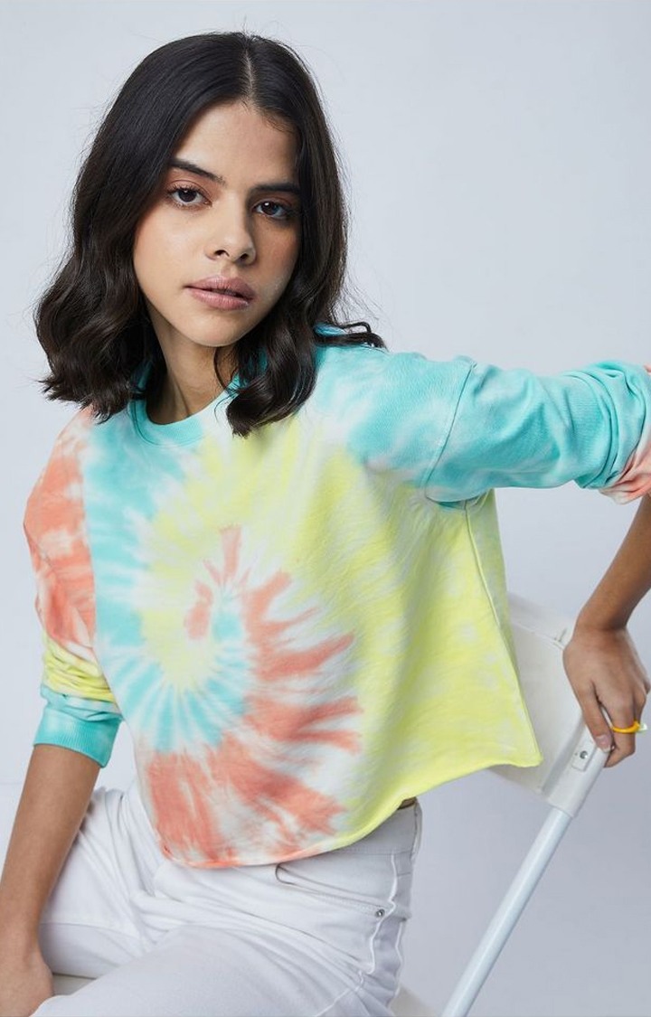 Women's Candy Swirls Multicolour Tie Dye Printed Crop Top