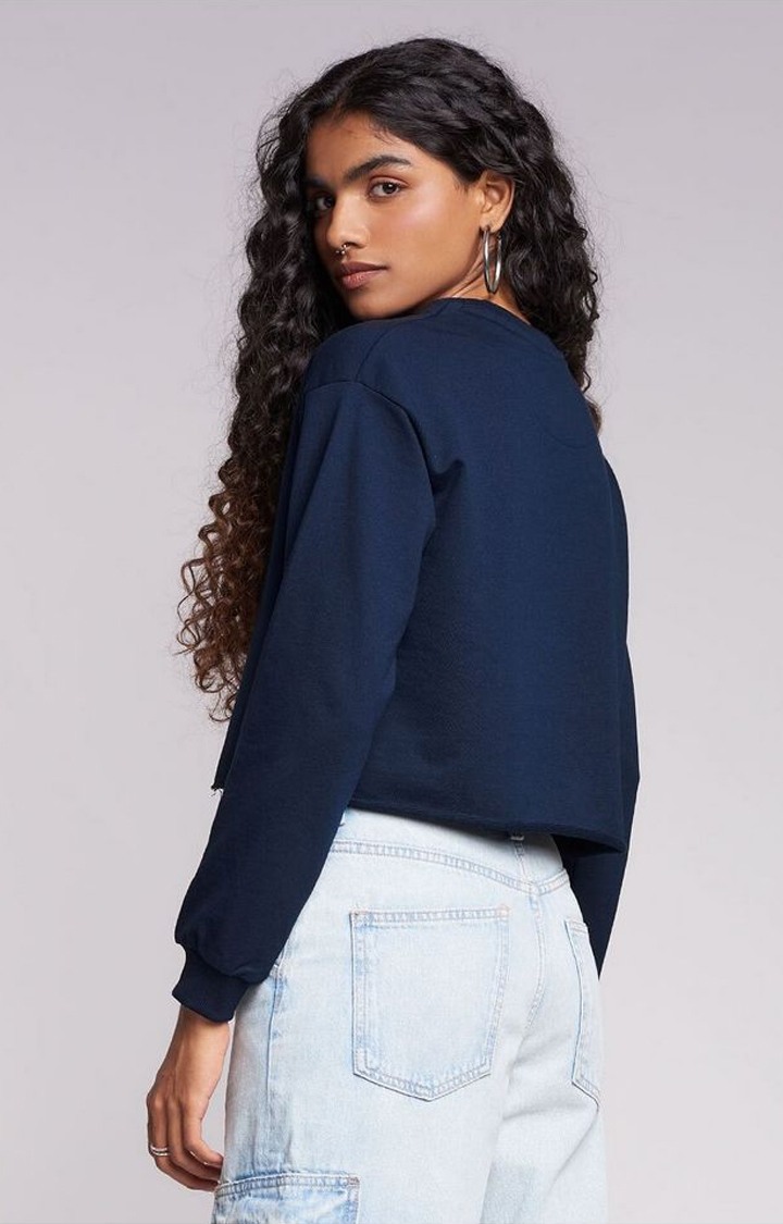 Women's Blue Solid Crop Top