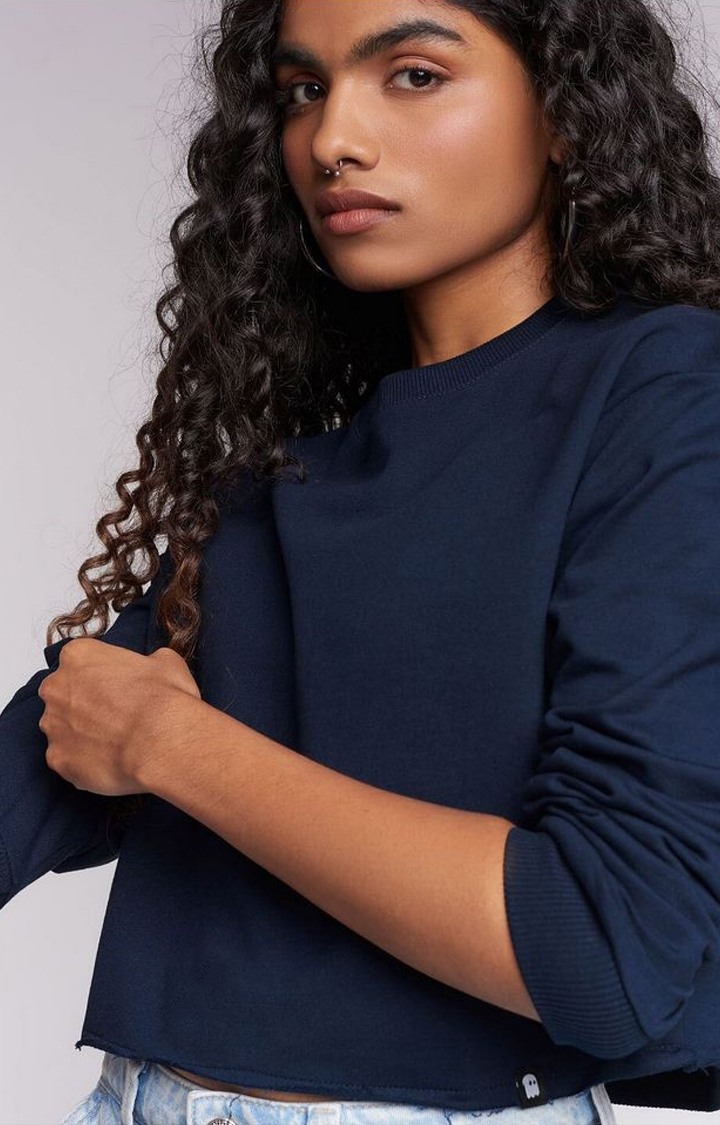 Women's Blue Solid Crop Top