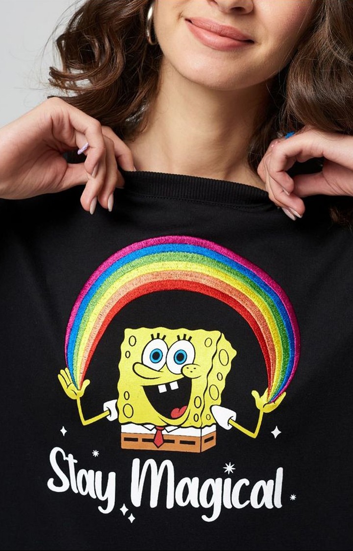 Women's Spongebob: Stay Magical Black Printed Shift Dress
