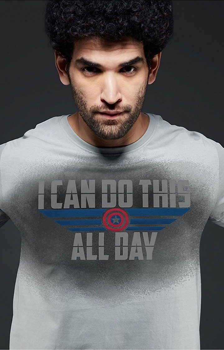 Men s Sweat Activated Captain America Grey Printed Regular T Shirt