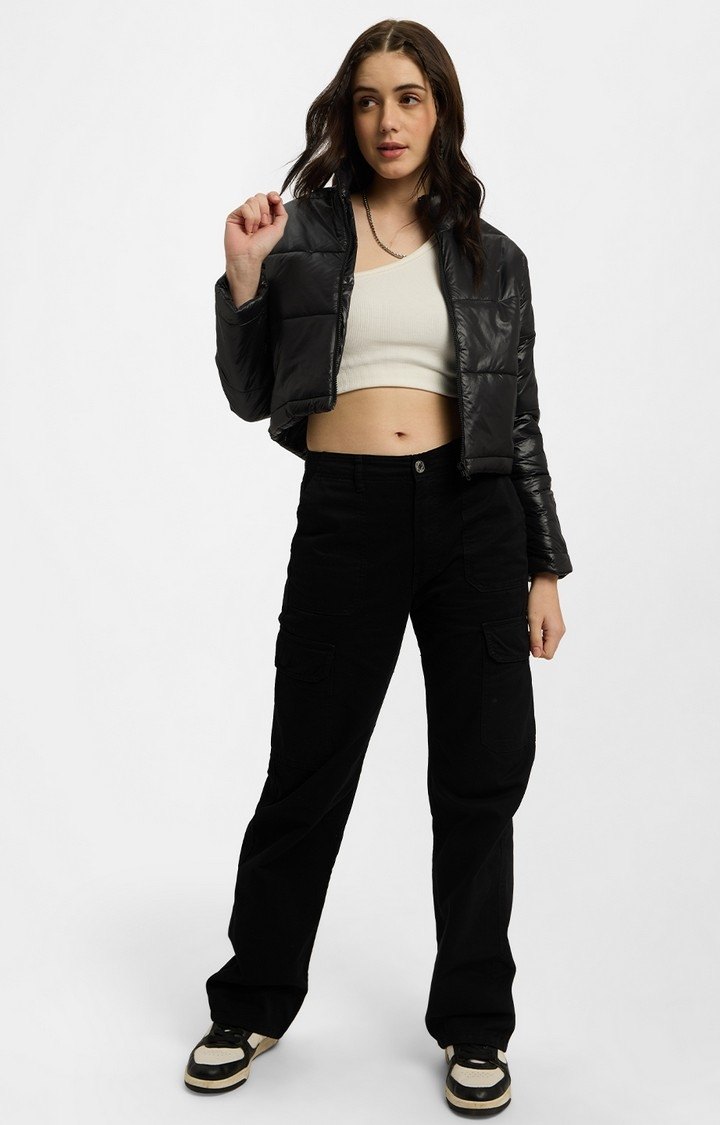 Women's Solids: Black Women's Puffer Jackets