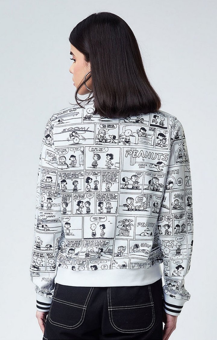 Women's Peanuts: Comic White Printed Western Jacket