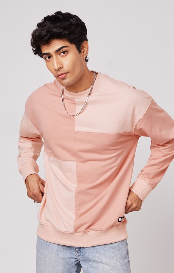 The Souled Store | Men's Solids: Pastel Pink Colour Block Men's Oversized Sweatshirts