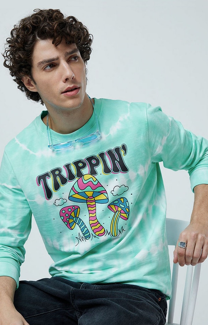 Men's TSS Originals: Trippin Green Tie Dye Printed Sweatshirts