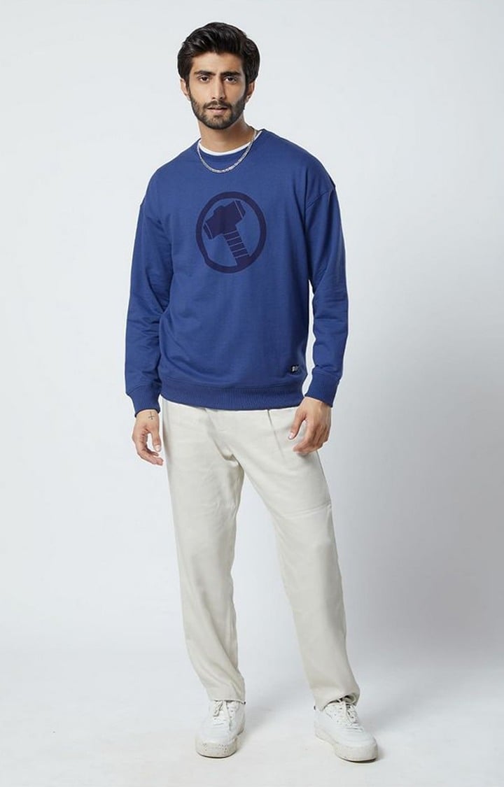 Men's Thor: Hammer Power Blue Printed Oversized T-Shirt