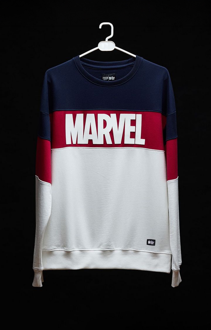 Men's Marvel: Classic Logo Multicolour Typographic Printed Oversized T-Shirt