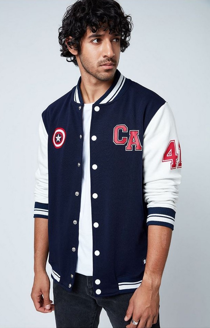 Men's Captain America: Steve Rogers Blue & White Printed Western Jacket