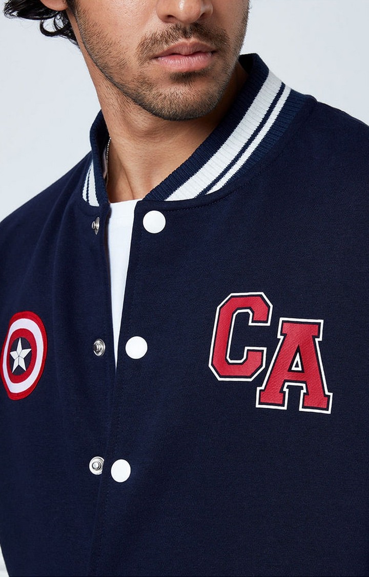 Men's Captain America: Steve Rogers Blue & White Printed Western Jacket