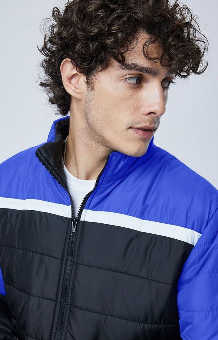 Men's Black & Blue Colourblock Bomber Jacket