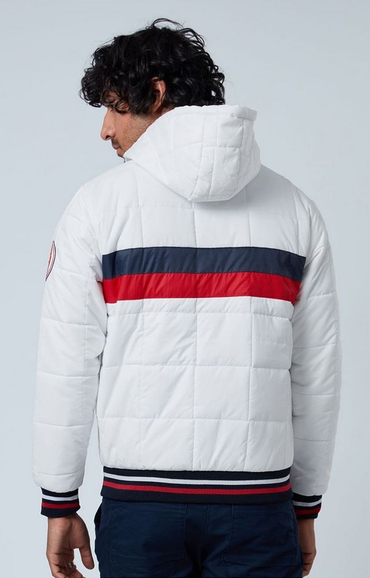 Men's Iron Man: Mask Logo White Striped Bomber Jacket