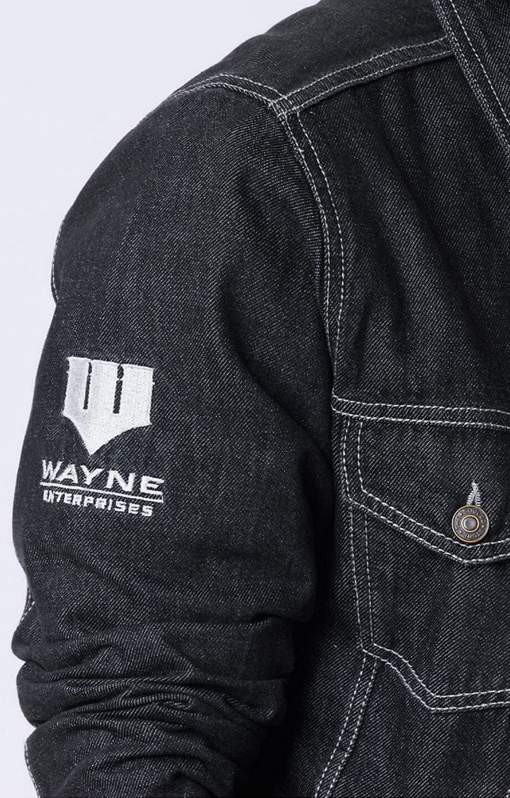 Men's Batman: Wayne's Bat Black Printed Denim Jacket