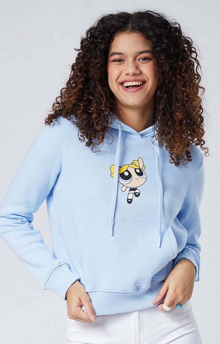 Women's Powerpuff Girls: Bubbles Blue Printed Hoodies