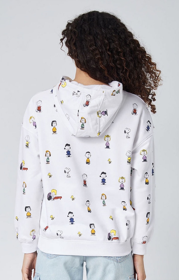 Women's Peanuts: Character Prints White Printed Hoodies