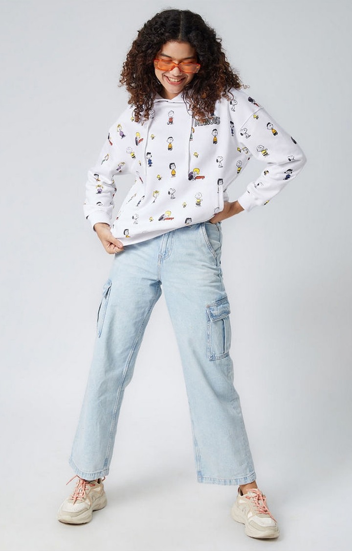Women's Peanuts: Character Prints White Printed Hoodies