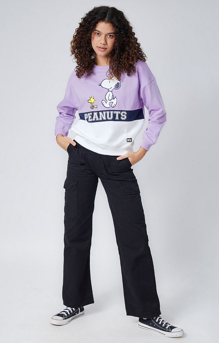 Women's Peanuts: Snoopy & Crew Purple Printed Sweatshirts