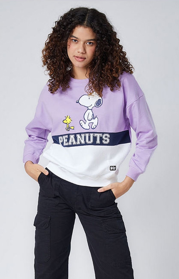 Women's Peanuts: Snoopy & Crew Purple Printed Sweatshirts