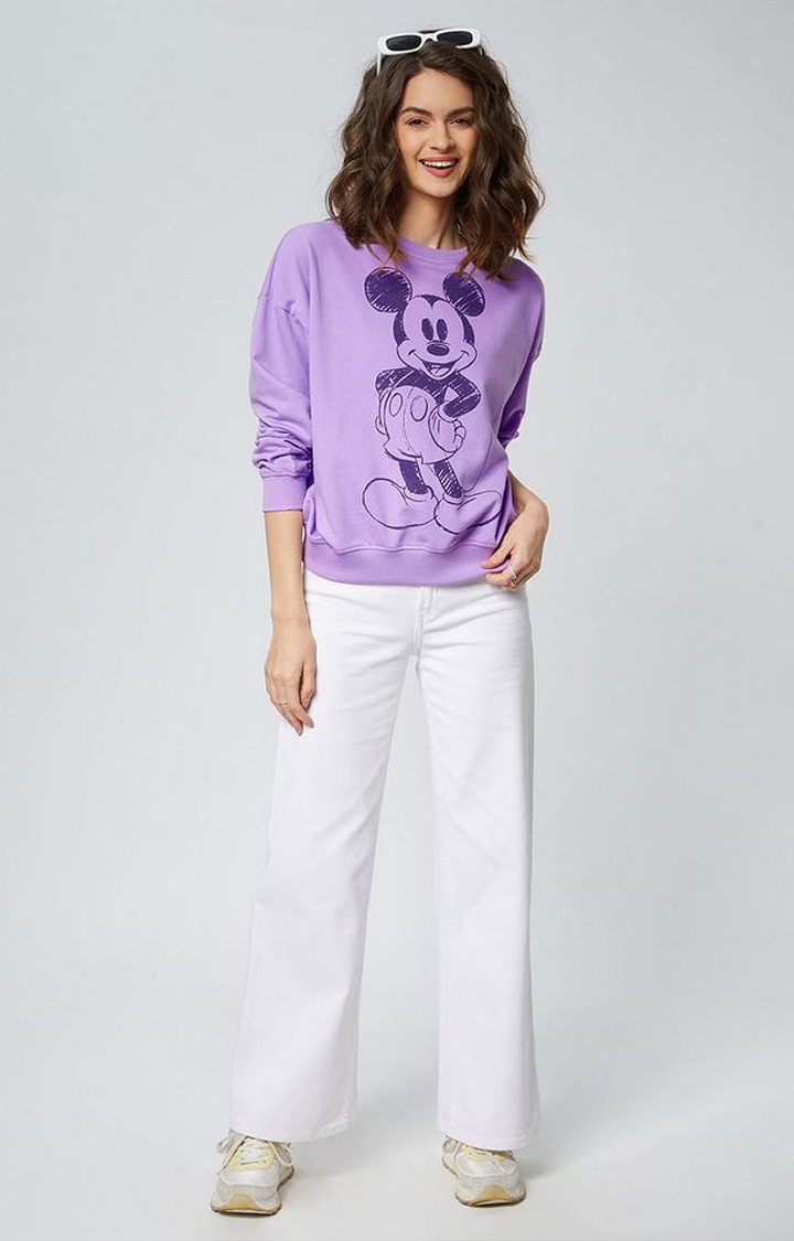 Women's Mickey Mouse: Lovable Mickey Purple Printed Sweatshirts