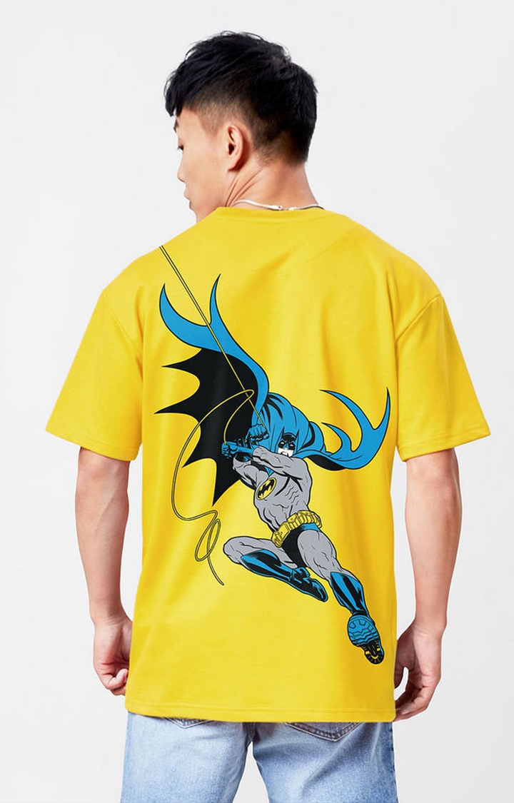 Men's Batman: Gotham's Knight Yellow Printed Oversized T-Shirt