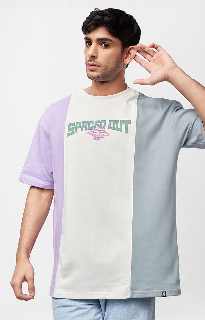 Men's Spaced Out Multicolour Printed Oversized T-Shirt