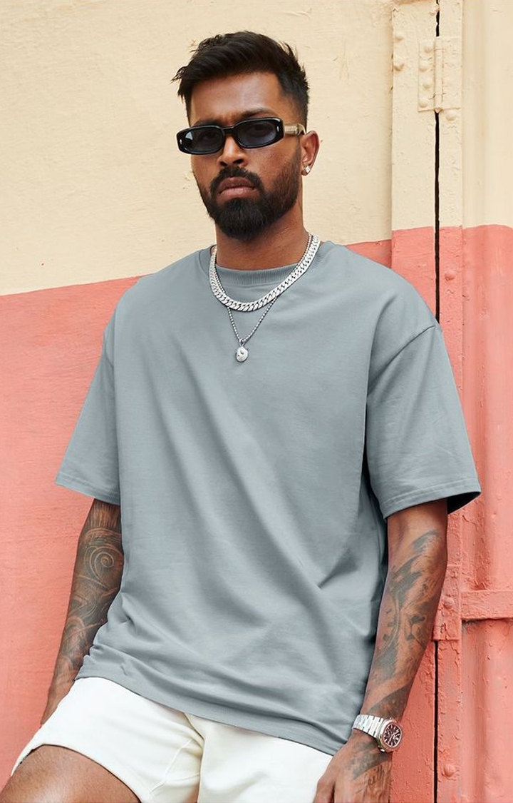 The Souled Store | Men's Grey Solid Oversized T-Shirt