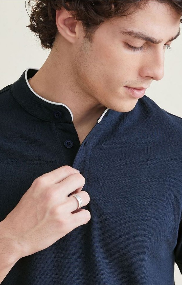 Men's Blue Solid Regular T-Shirt