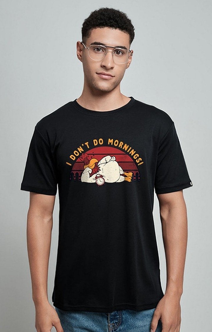 Men's TSS Originals: I Don't Do Mornings Black Printed Regular T-Shirt