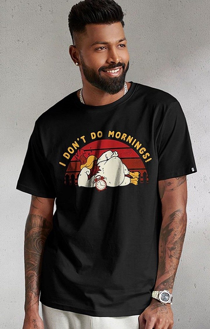 Men's TSS Originals: I Don't Do Mornings Black Printed Regular T-Shirt