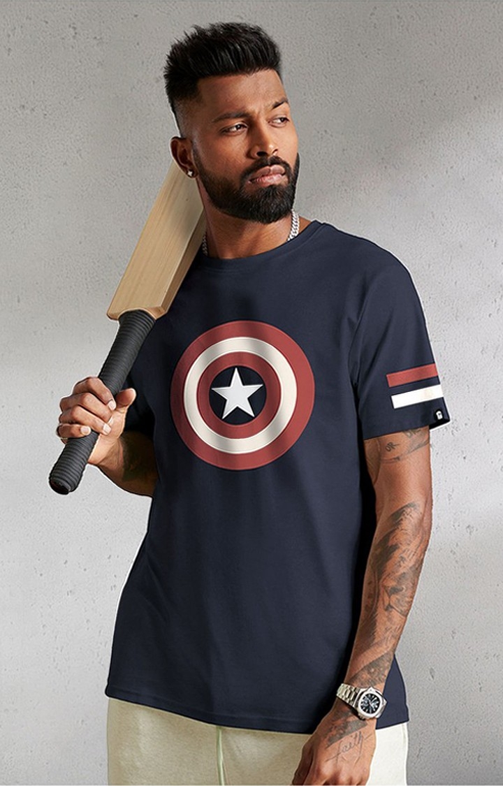 The Souled Store | Men's Captain America: Shield Blue Printed Regular T-Shirt