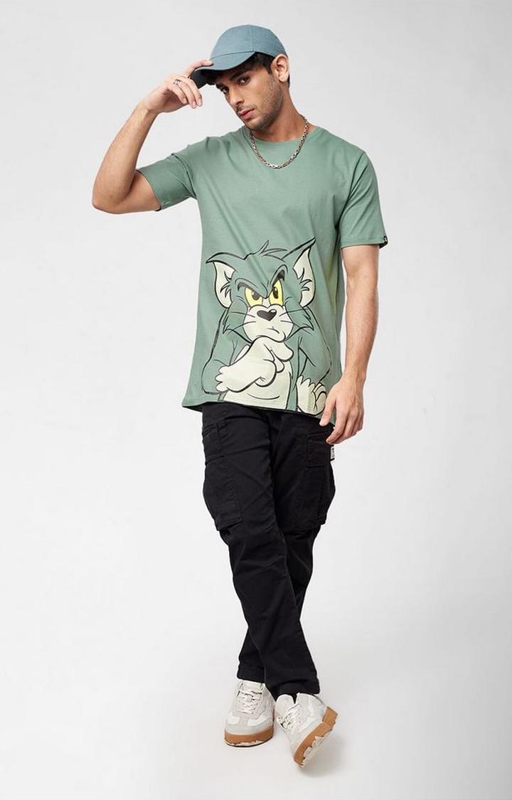 Men's Tom And Jerry: Thinking Tom Green Printed Regular T-Shirt