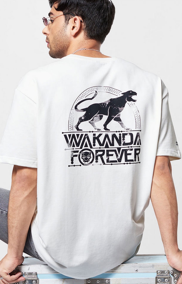 The Souled Store | Men's Black Panther: T'Challa's Clan White Printed Oversized T-Shirt