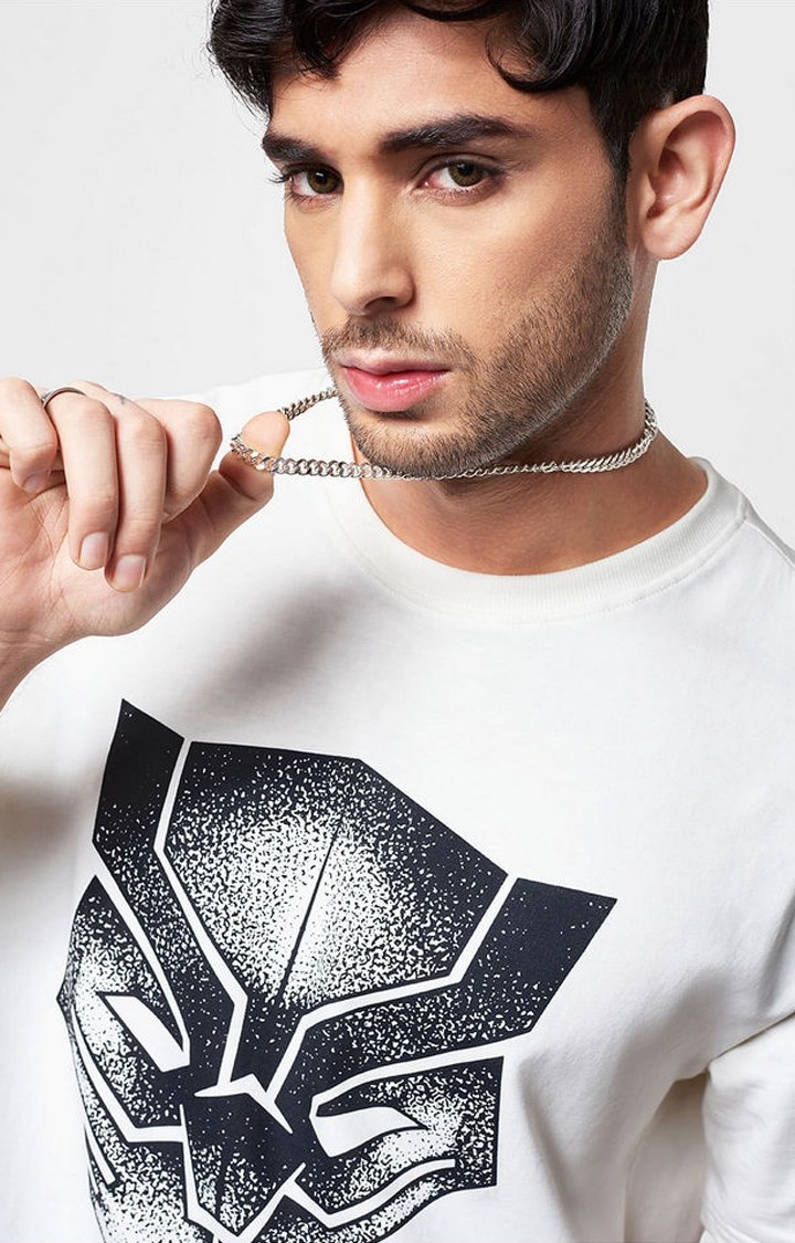 Men's Black Panther: T'Challa's Clan White Printed Oversized T-Shirt