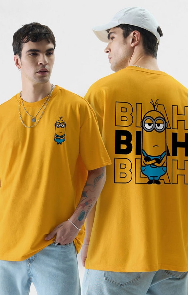 Men's Minions: Blah Blah Blah Yellow Printed Oversized T-Shirt