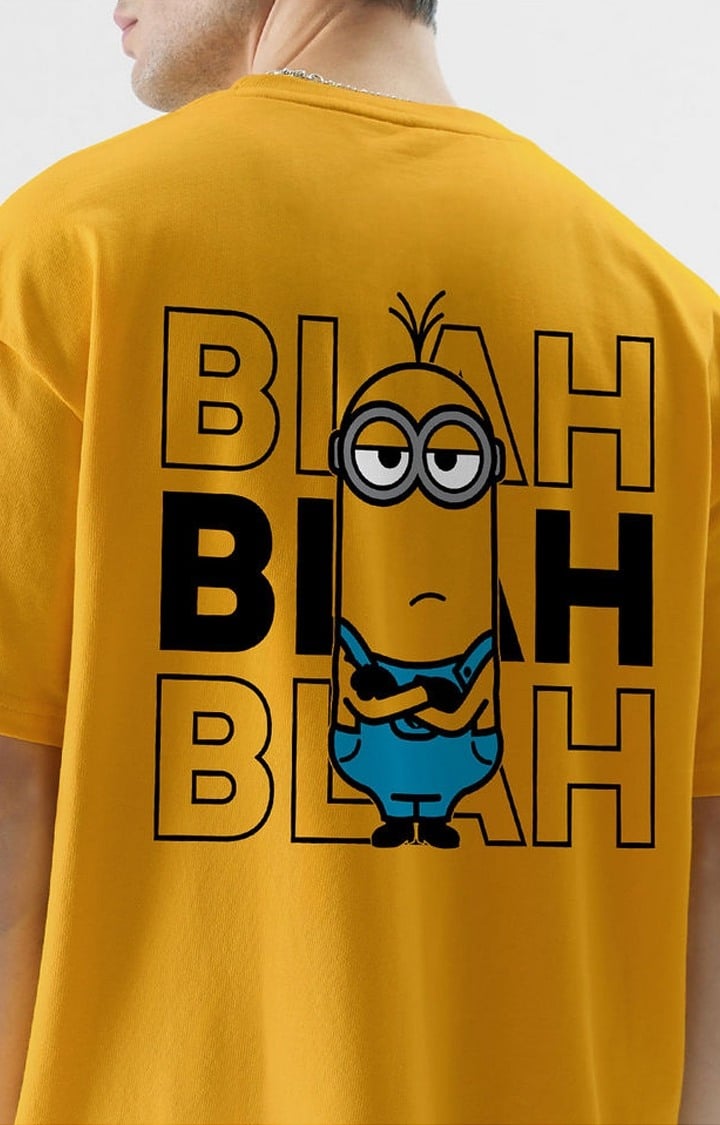 Men's Minions: Blah Blah Blah Yellow Printed Oversized T-Shirt