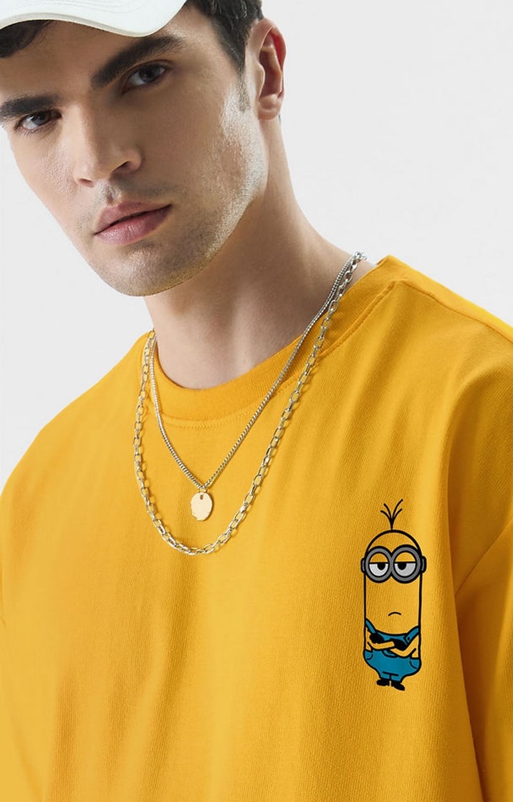 Men's Minions: Blah Blah Blah Yellow Printed Oversized T-Shirt