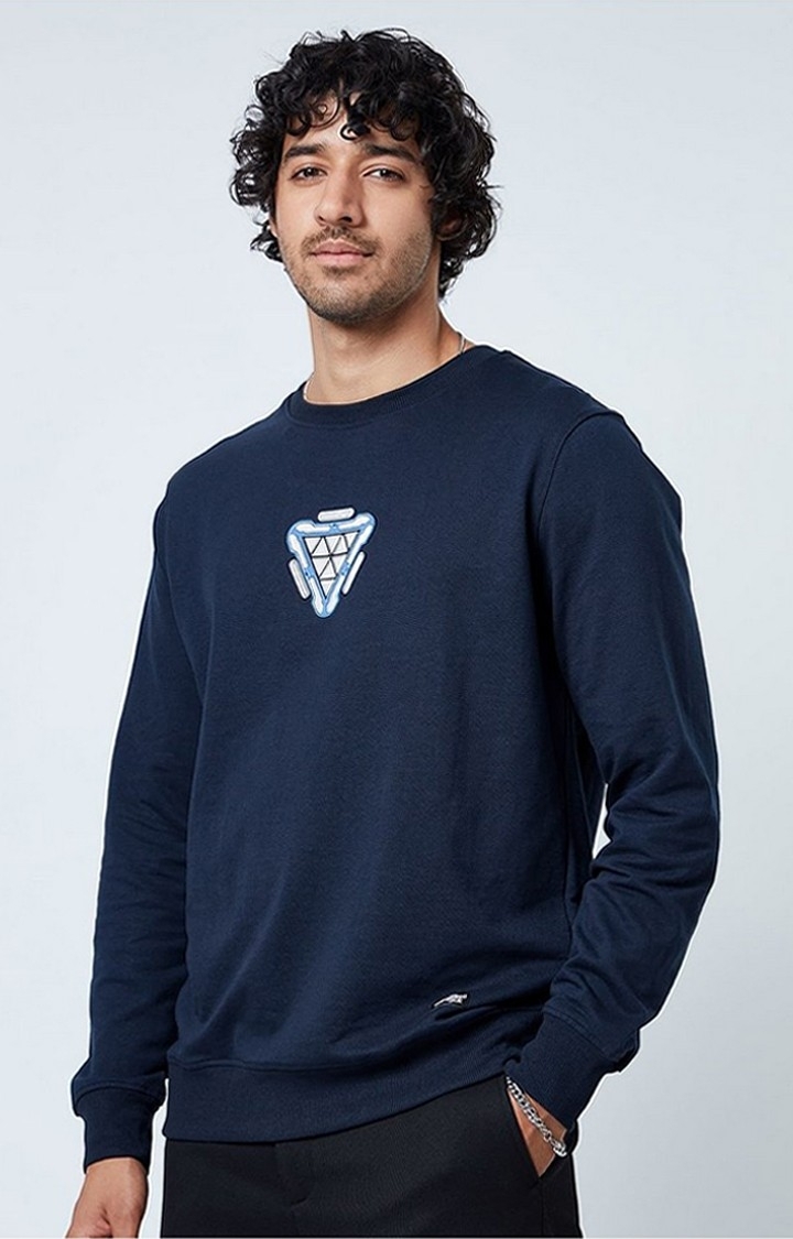 The Souled Store | Men's Iron Man: Arc Reactor (Glow In The Dark) Blue Printed Sweatshirts