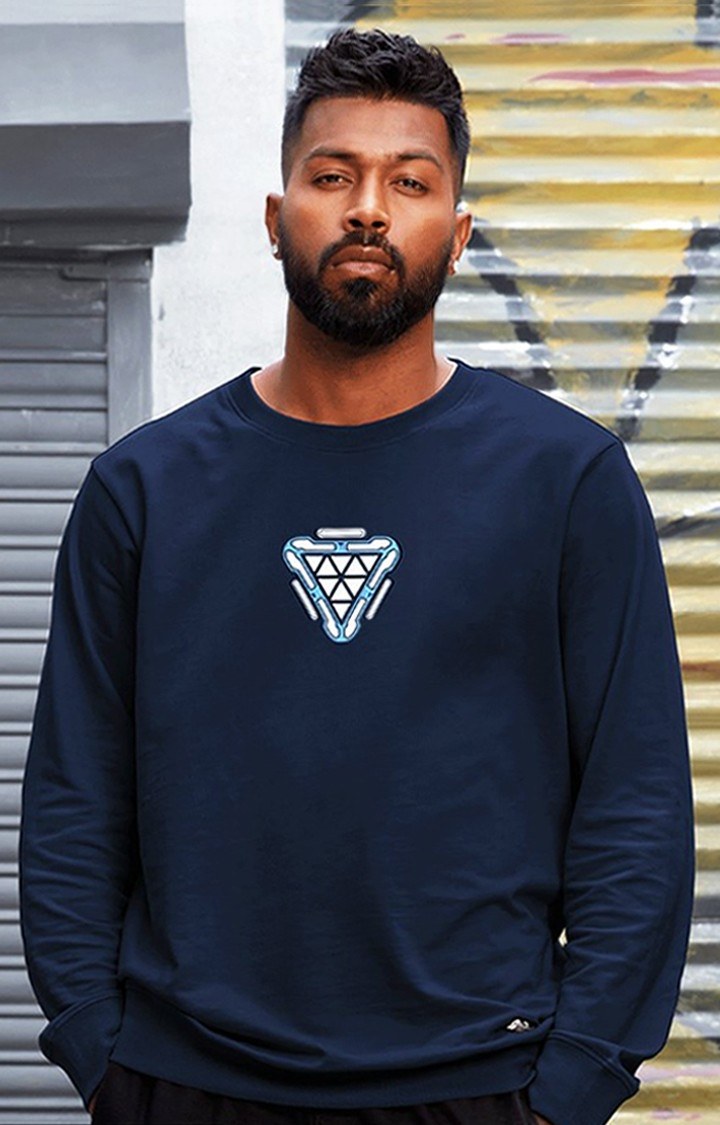 Men's Iron Man: Arc Reactor (Glow In The Dark) Blue Printed Sweatshirts