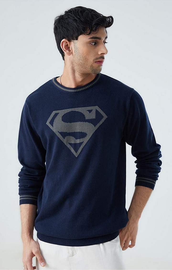 Men's Superman: Logo Blue Printed Sweaters