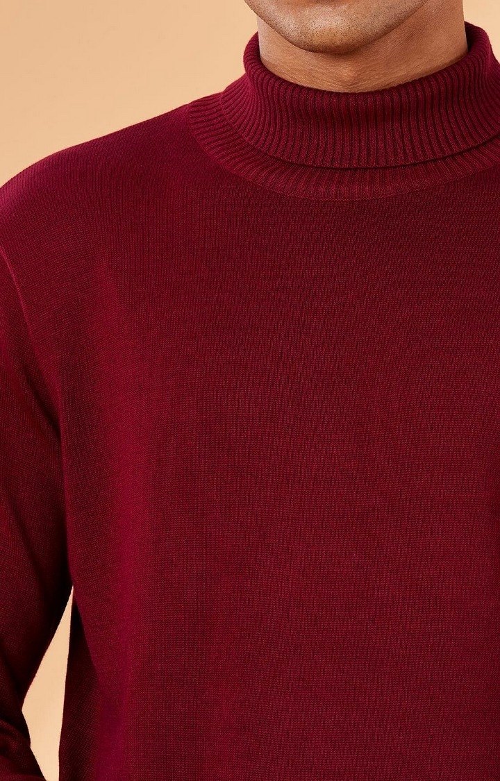 Men's Red Solid Sweaters