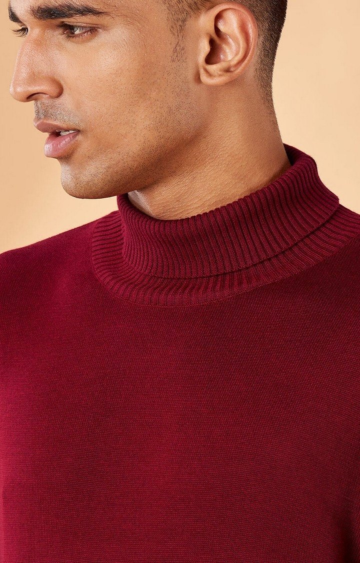 Men's Red Solid Sweaters