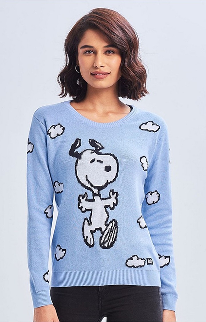 Women's Peanuts: Hug Blue Printed Sweaters