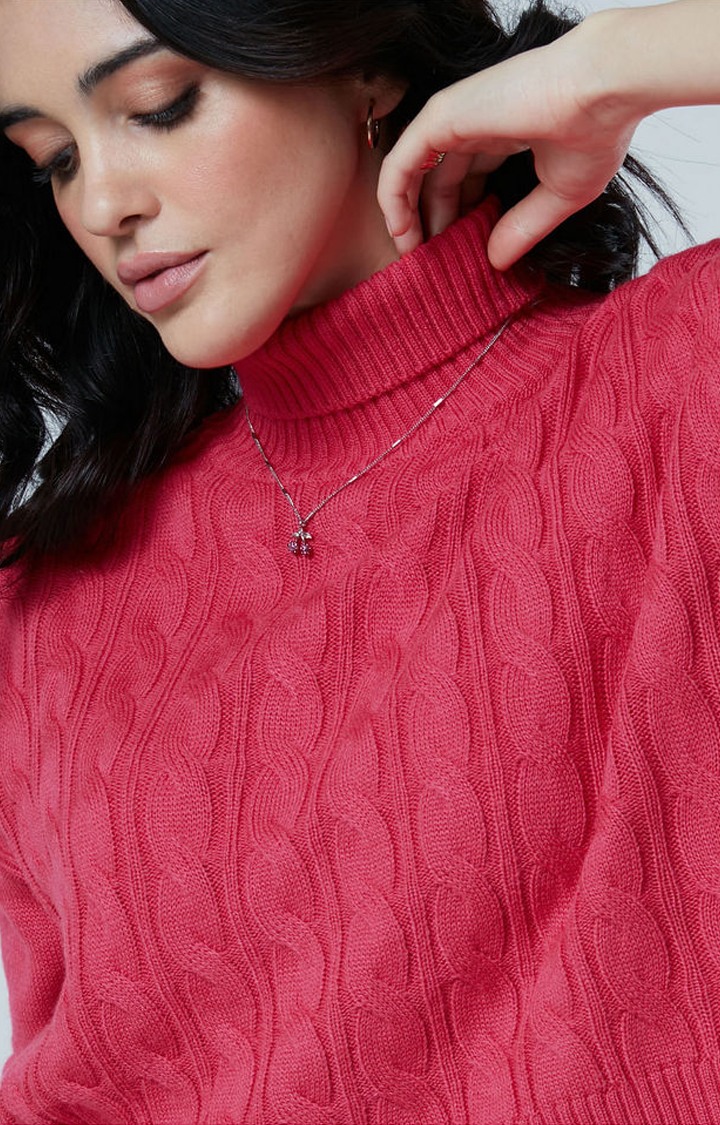 Women's Pink Solid Sweaters