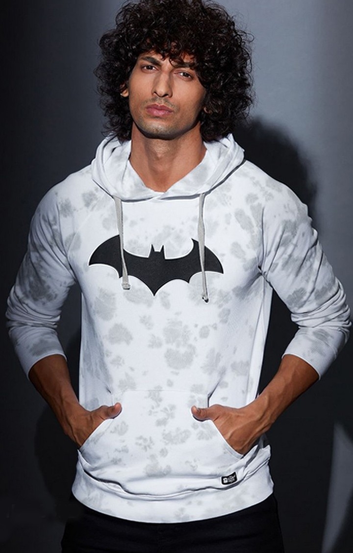 The Souled Store | Men's Batman: 3D Logo White Tie Dye Printed Hoodies