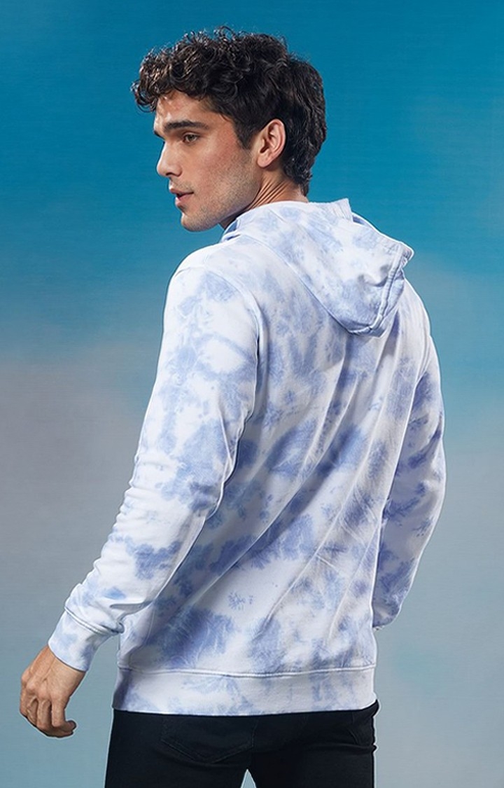 Men's Wanderlust Blue & White Tie Dye Printed Hoodies