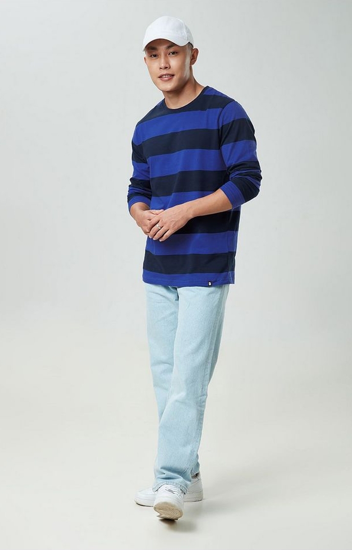 The Souled Store | Men's TSS Originals Blue Striped Regular T-Shirt